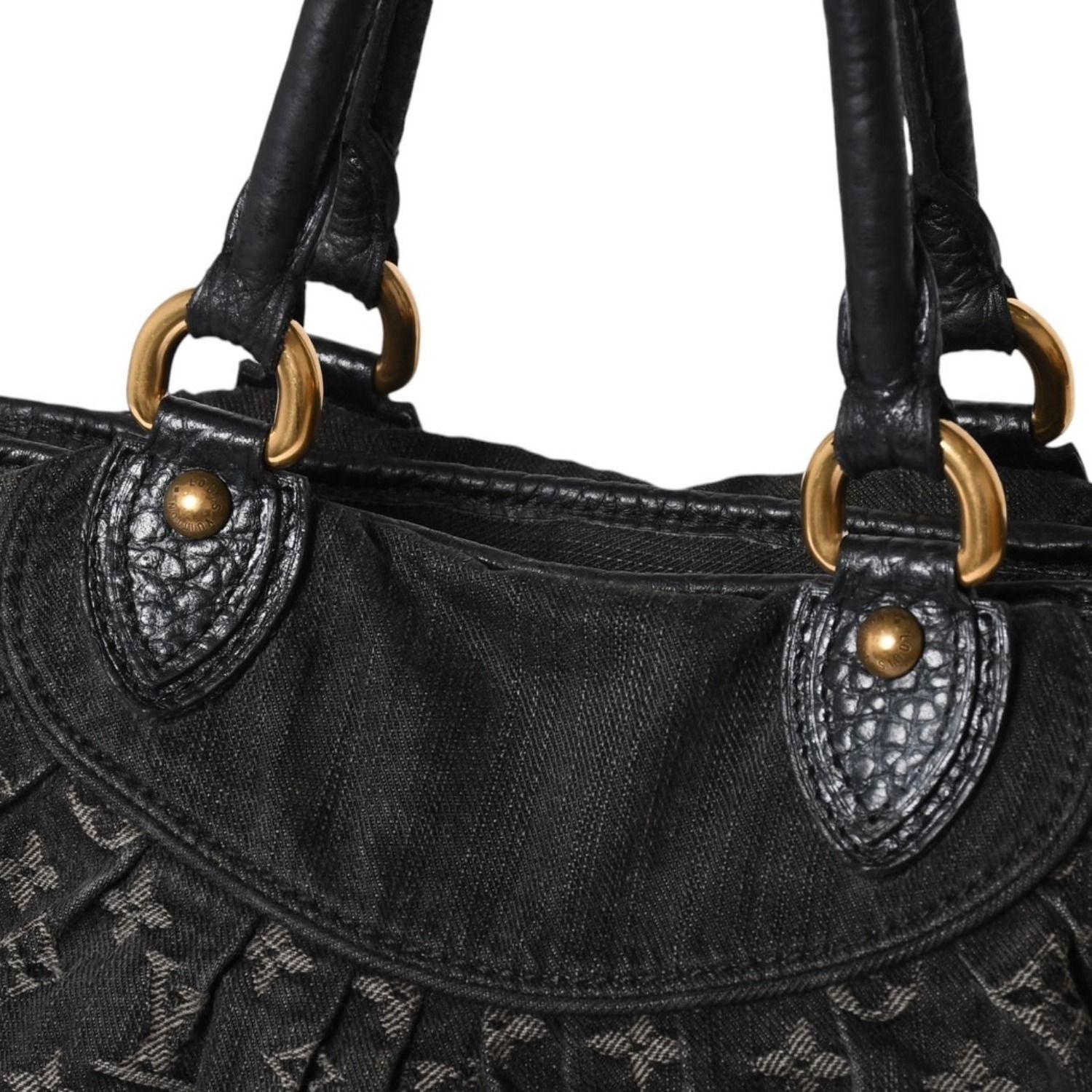 Louis Vuitton Handbag Monogram Denim Neo Cabby GM Black Leather Gold — view 6