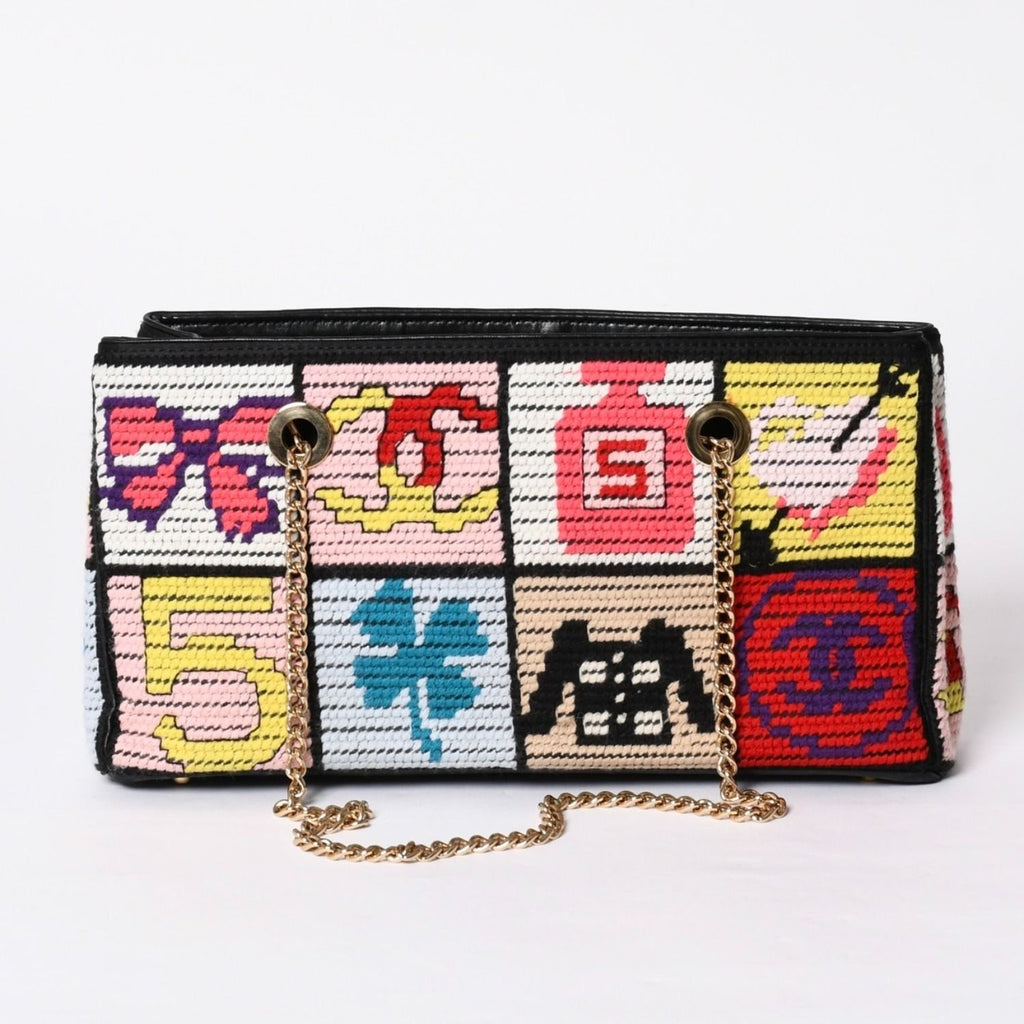 Chanel Icon Chain Bag CC Logo Wool Leather Multicolor Gold — view 3