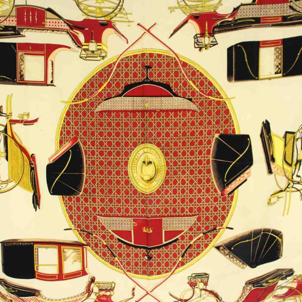 Hermes Carre 90 la Perriere Scarf Silk Beige Red — view 4