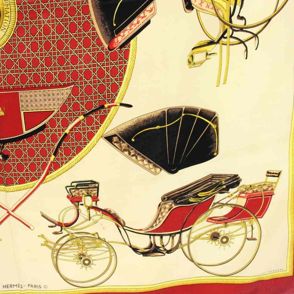 Hermes Carre 90 la Perriere Scarf Silk Beige Red — view 5