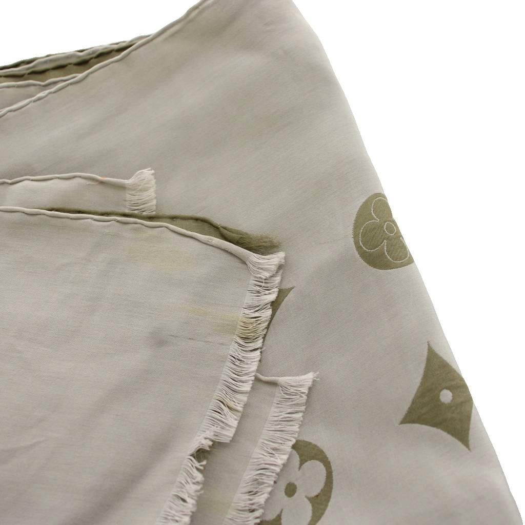 Louis Vuitton Monogram Shawl Fringe Silk Gray Scarf — view 8