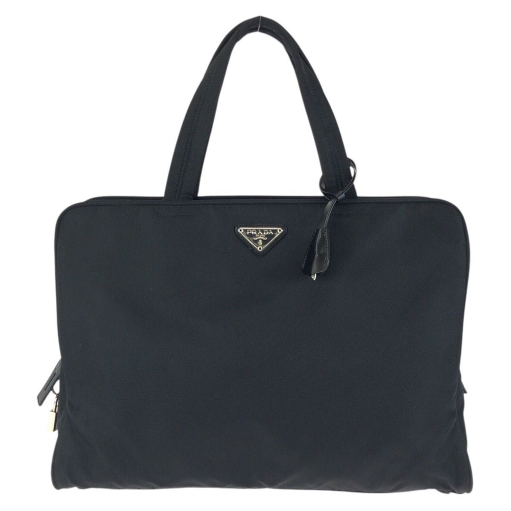 Prada Tessuto Black Silver Nylon Business Bag
