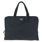 Prada Tessuto Black Silver Nylon Business Bag