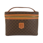 Celine Vintage Macadam Brown Gold Leather Handbag Vanity Bag