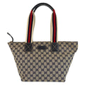 Gucci Sherry Line Gray Navy GG Canvas Leather Tote Shoulder Bag