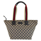 Gucci Sherry Line Gray Navy GG Canvas Leather Tote Shoulder Bag