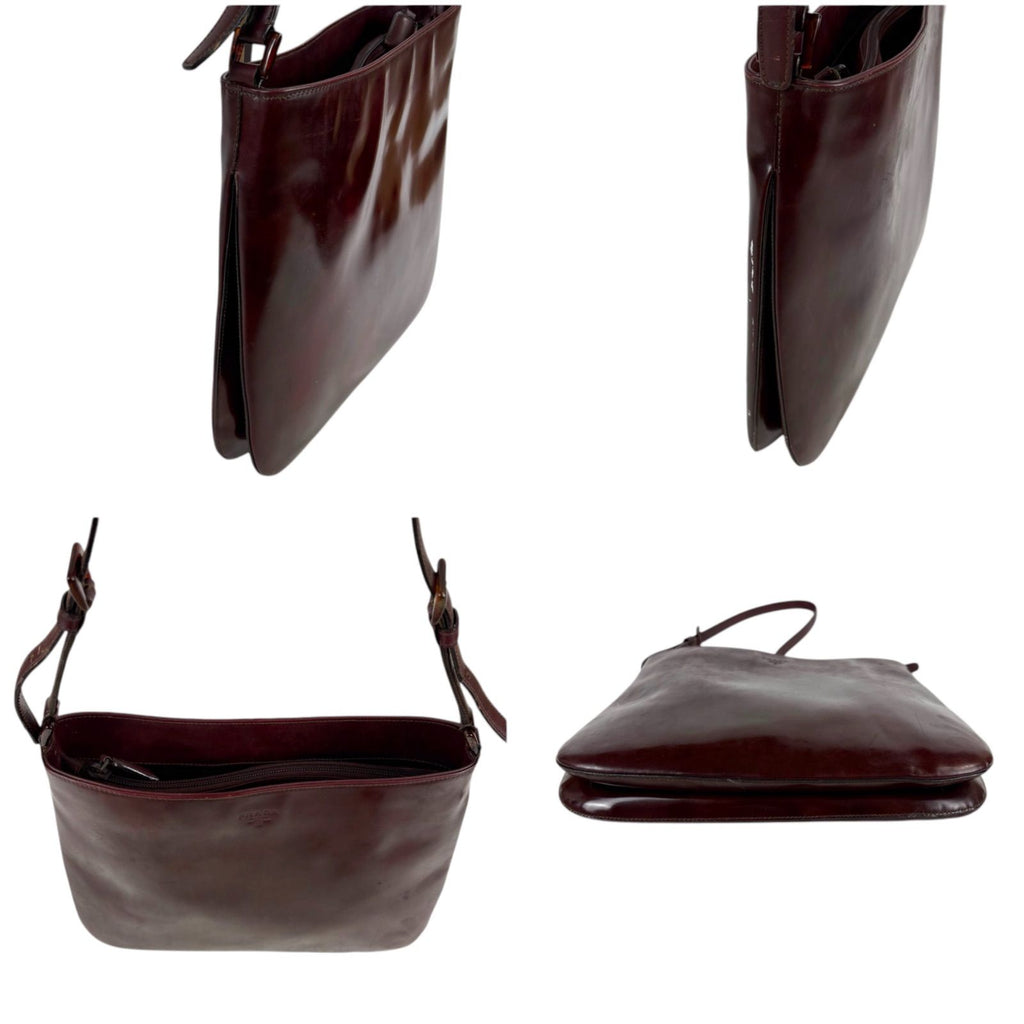 Prada Mirror Calf Leather Shoulder Bag Bordeaux — view 4