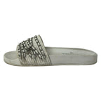 Chanel Sandals 39 White Silver Chain Cotton Leather
