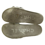 Chanel Sandals 39 White Silver Chain Cotton Leather — view 4