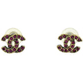 Chanel CC Logo Rhinestone Earrings Pink