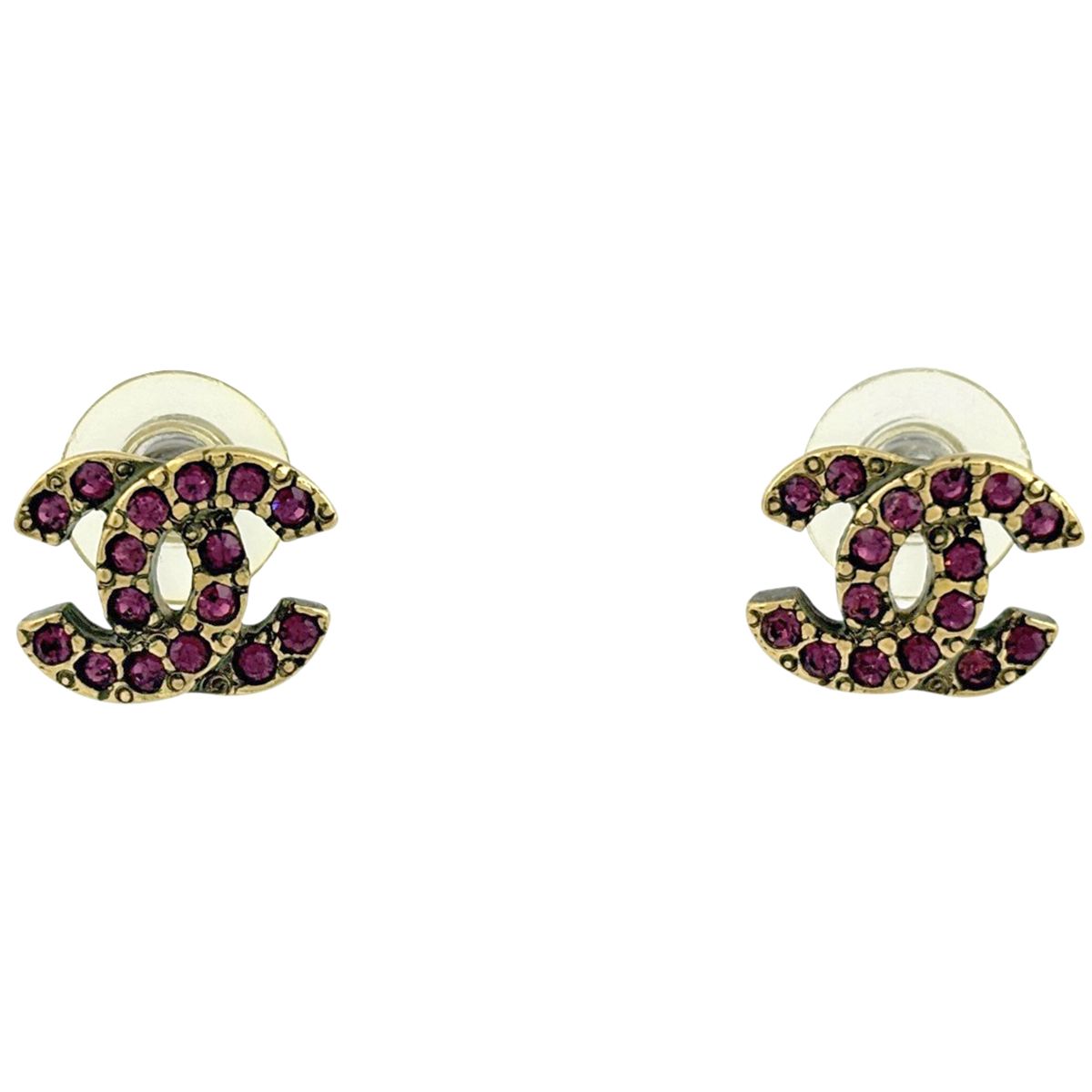 Chanel CC Logo Rhinestone Earrings Pink