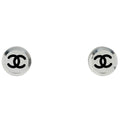Chanel CC Logo Round Earrings Silver Plated