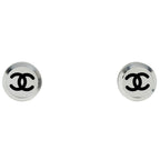 Chanel CC Logo Round Earrings Silver Plated
