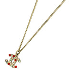 Chanel CC Logo Rhinestone Necklace Gold Plated Red