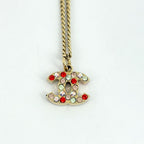 Chanel CC Logo Rhinestone Necklace Gold Plated Red — view 2