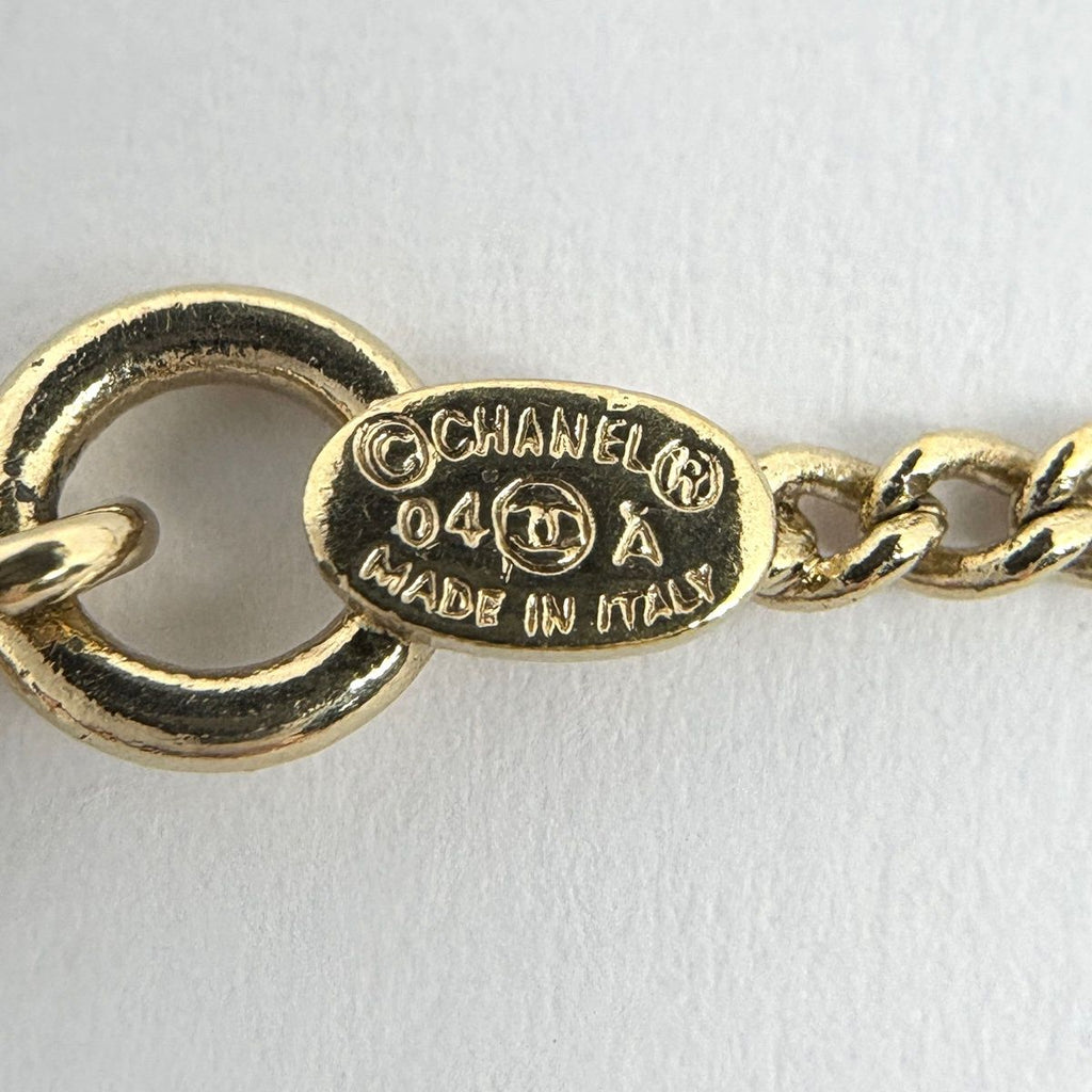 Chanel CC Logo Rhinestone Necklace Gold Plated Red — view 4