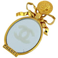 Chanel CC Logo Mirror Brooch Ribbon Gold Plated