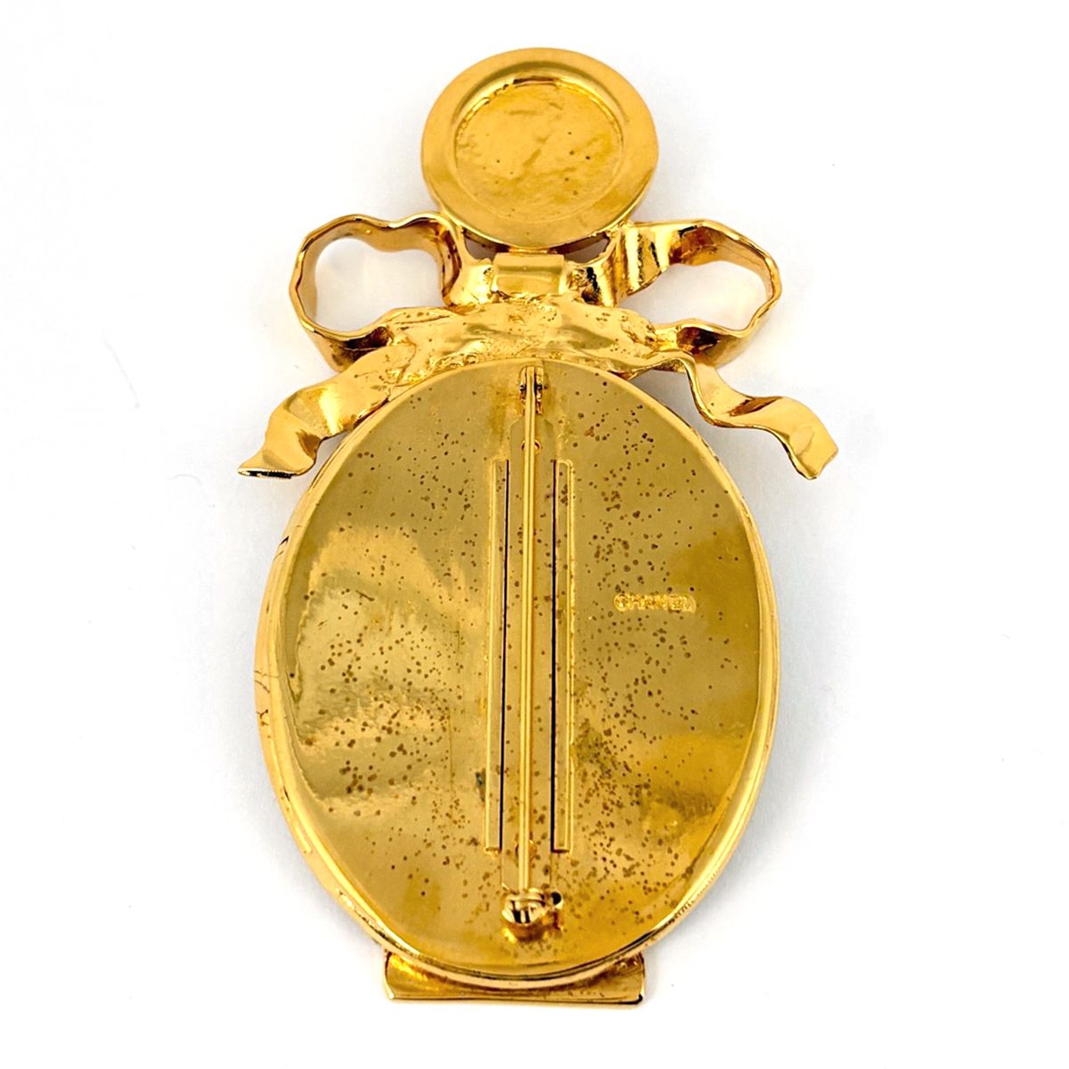 Chanel CC Logo Mirror Brooch Ribbon Gold Plated — view 2