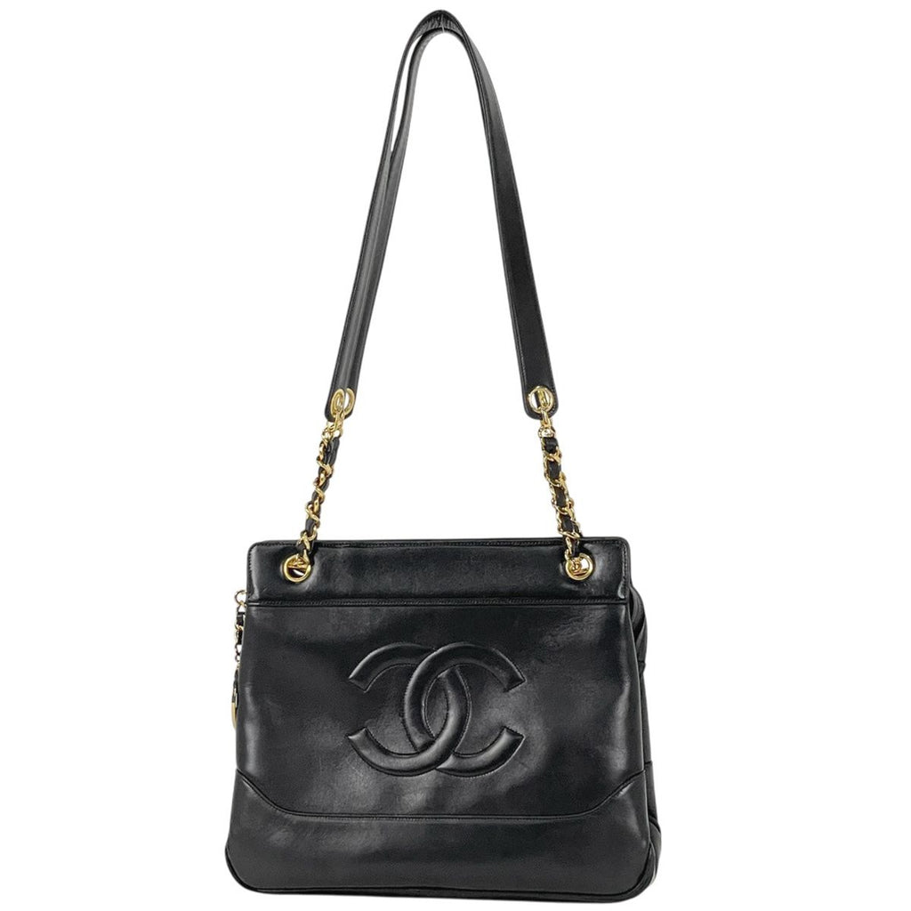 Chanel CC Logo Chain Tote Leather Black