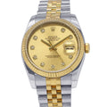 Rolex Datejust Number SS 18k Yellow Gold Watch Champagne Dial Diamond