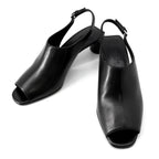 Hermes Sandals Ma Roulis 45 Nappa Leather 37 Heels Shoes Black