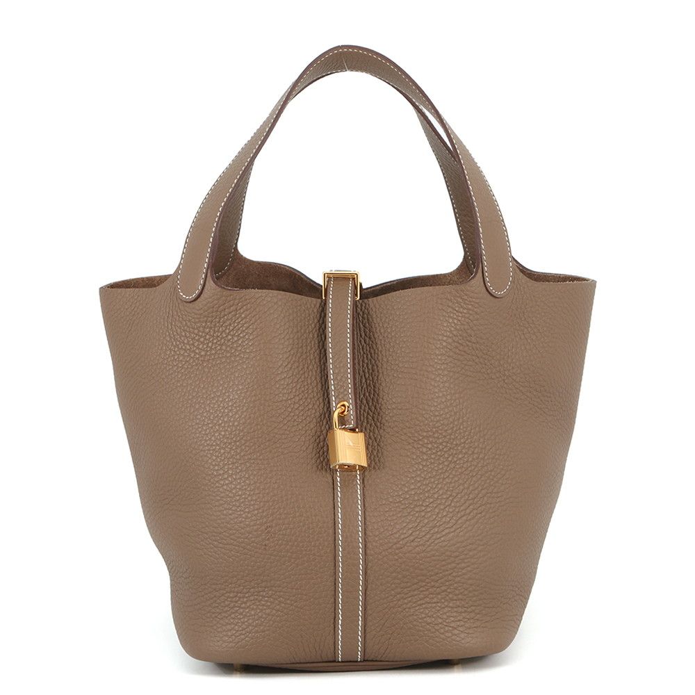 Hermes Handbag Picotin Lock MM Etoupe Gold Taurillon Clemence Tote
