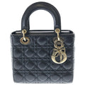 Dior Lady My 2-Way Mini Shoulder Bag Black Leather Gold
