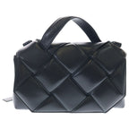 Bottega Veneta Maxi Intrecciato Top Handle Shoulder Bag Black Leather Silver