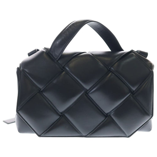 Bottega Veneta Maxi Intrecciato Top Handle Shoulder Bag Black Leather Silver
