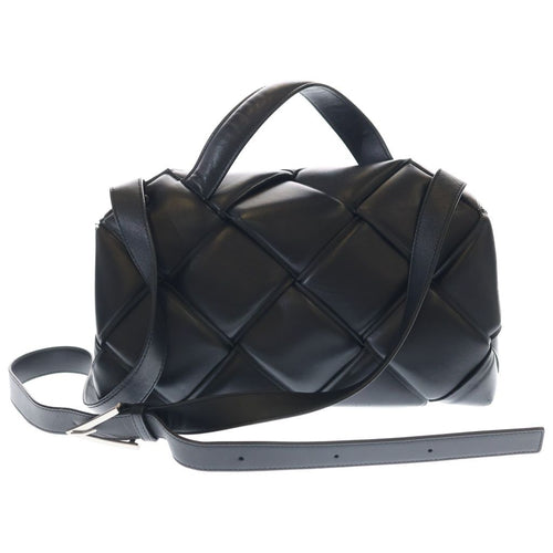 Bottega Veneta Maxi Intrecciato Top Handle Shoulder Bag Black Leather Silver — view 2