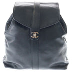 Chanel CC Logo Turnlock Backpack Black Caviar Leather Silver