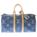 Louis Vuitton Monogram Denim Keepall Bandouliere 45 Boston Bag Gold Indigo
