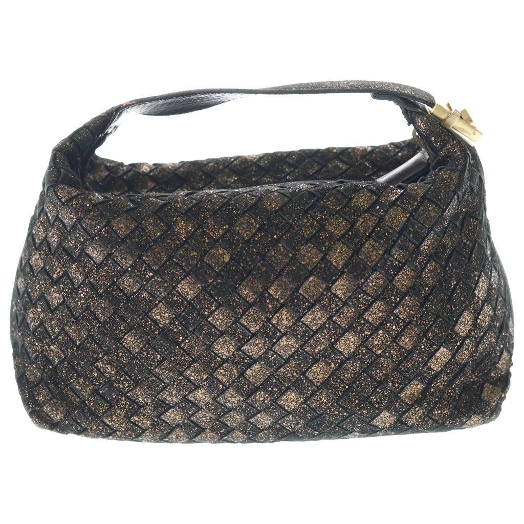 Bottega Veneta Intrecciato Lame Handbag Pouch Case Black Gold Leather — view 2