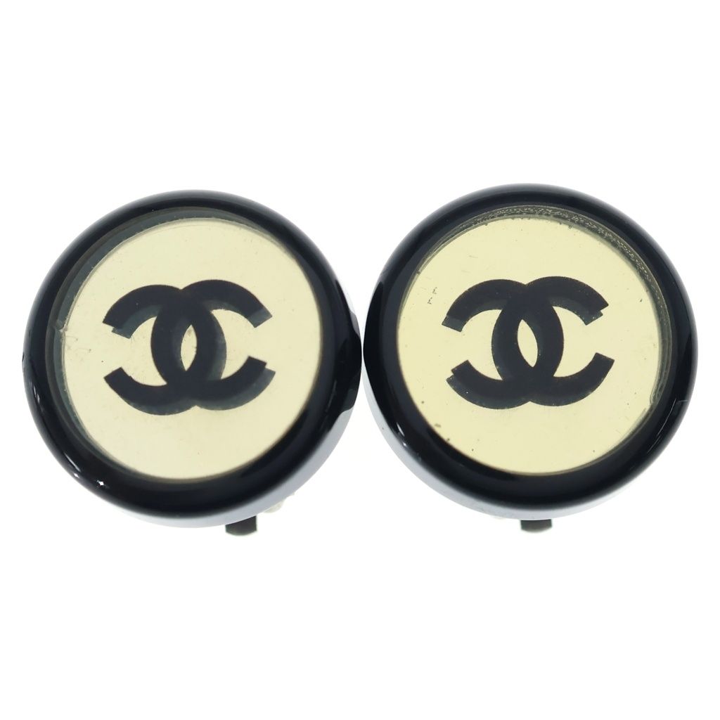 Chanel CC Logo Round Earrings Gold Black