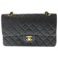 Chanel Quilted 25 Lambskin Leather Double Flap Chain Shoulder Bag Gold Black