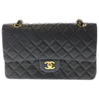 Chanel Quilted 25 Lambskin Leather Double Flap Chain Shoulder Bag Gold Black