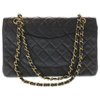 Chanel Quilted 25 Lambskin Leather Double Flap Chain Shoulder Bag Gold Black — view 2