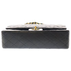 Chanel Quilted 25 Lambskin Leather Double Flap Chain Shoulder Bag Gold Black — view 4