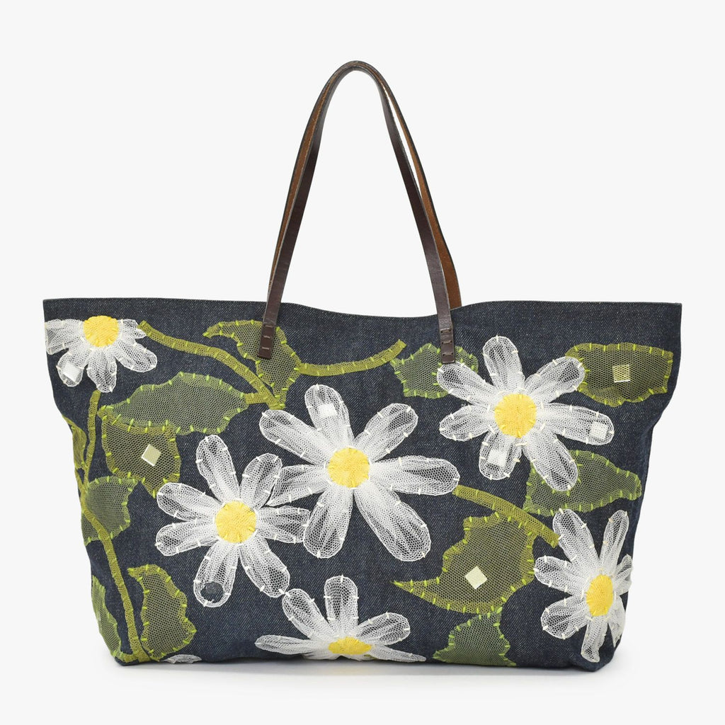 Fendi Handbag Denim Flower Applique Navy