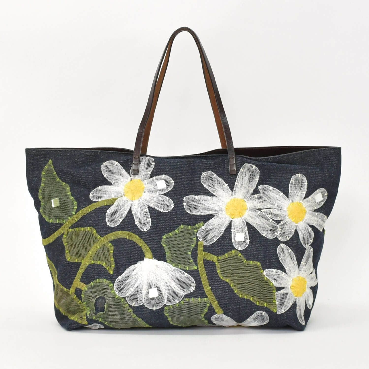 Fendi Handbag Denim Flower Applique Navy — view 2