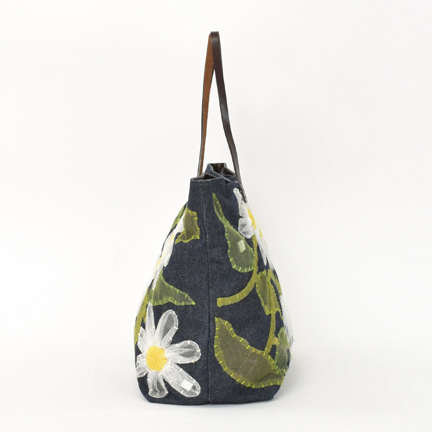 Fendi Handbag Denim Flower Applique Navy — view 3