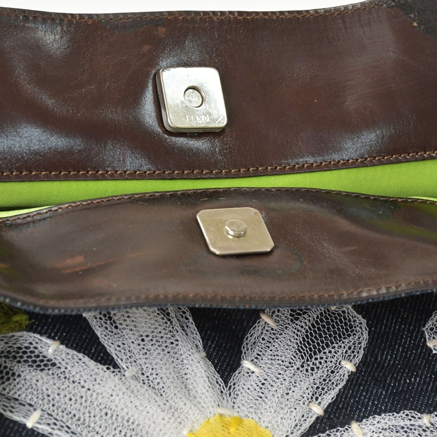 Fendi Handbag Denim Flower Applique Navy — view 8