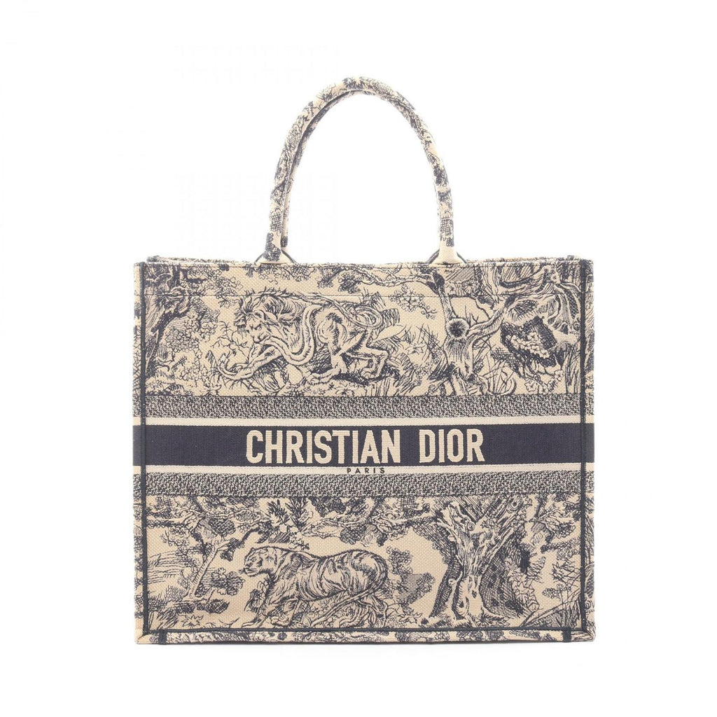 Dior Tote Book Large Beige Navy Canvas