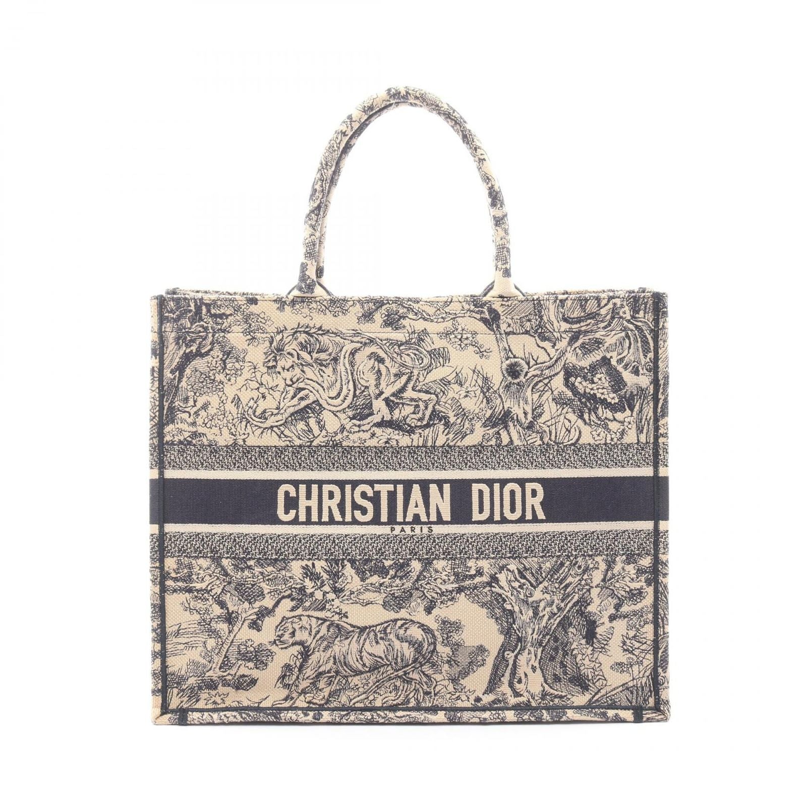 Dior Tote Book Large Beige Navy Canvas