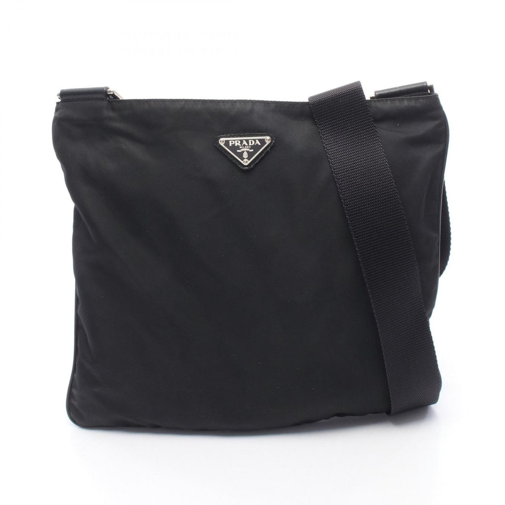 Prada Shoulder Bag Black Nylon Leather Triangle Logo