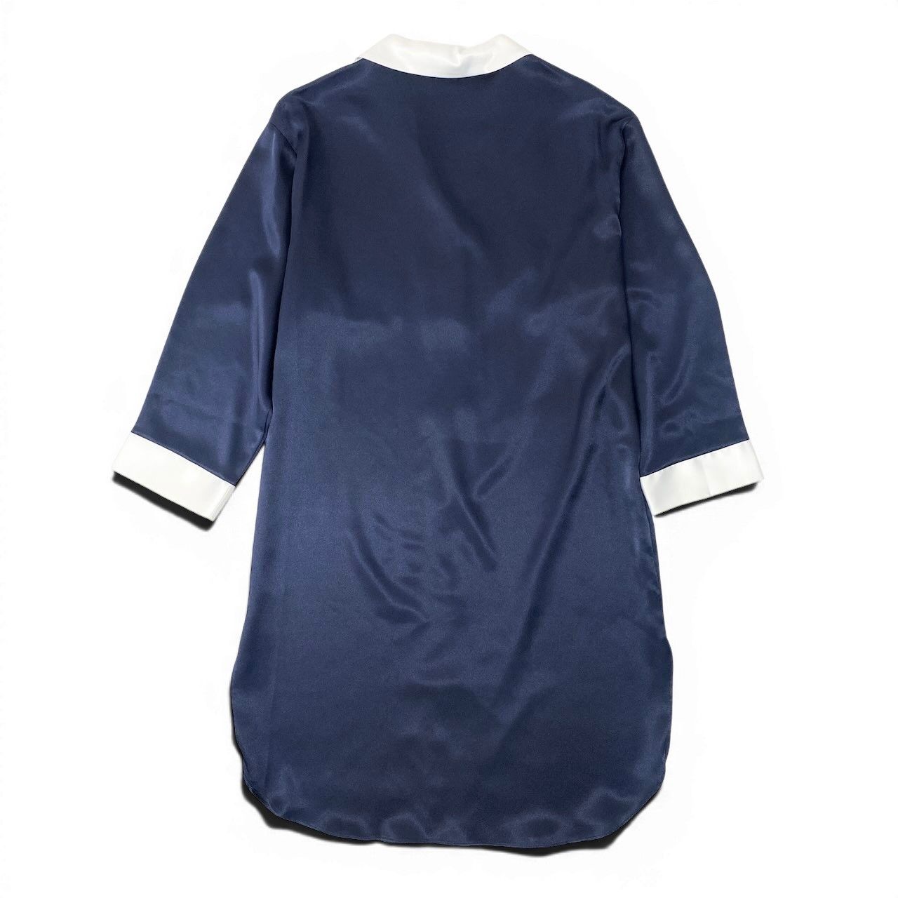 Dior Vintage Logo Embroidery Long Shirt Dress M Navy — view 3