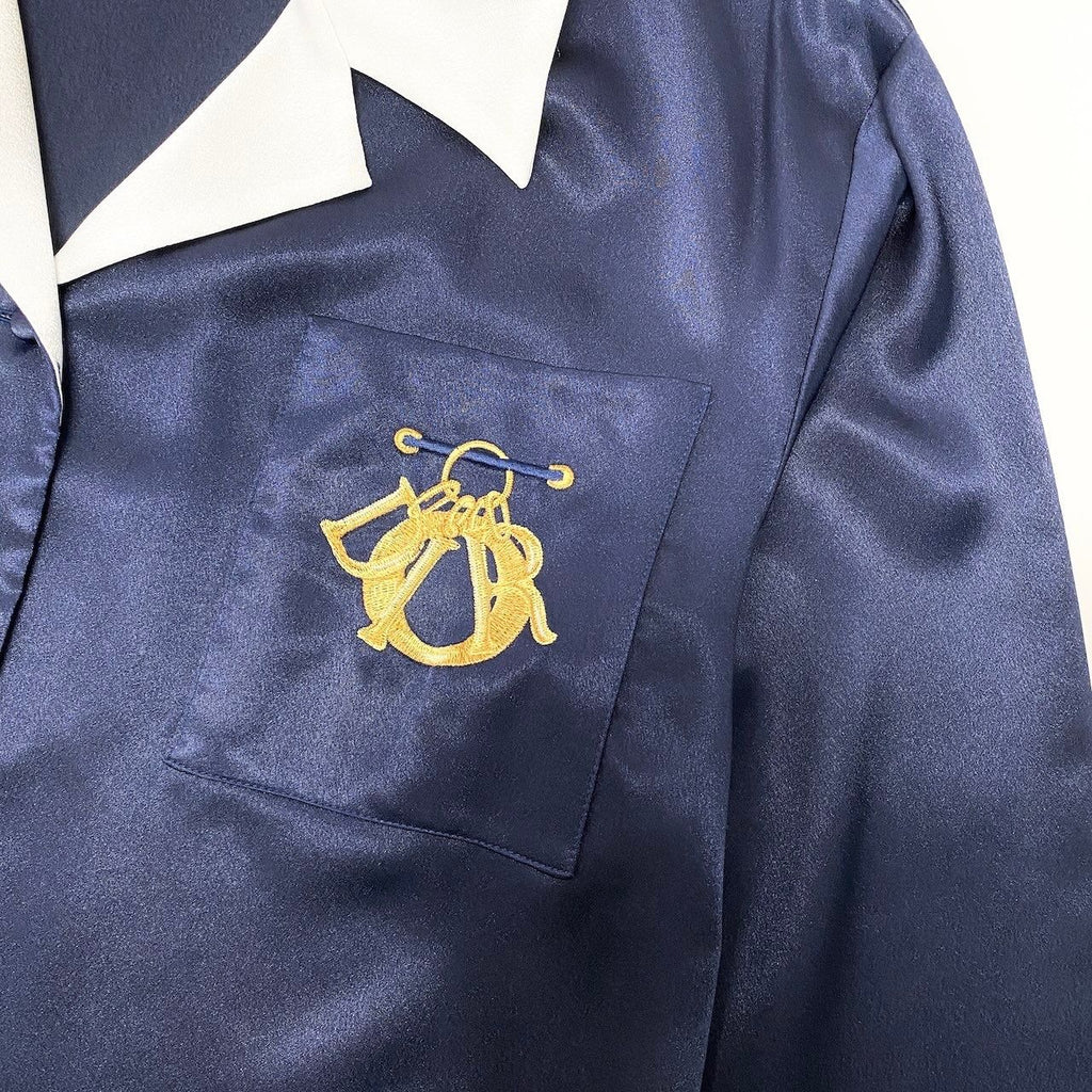 Dior Vintage Logo Embroidery Long Shirt Dress M Navy — view 7