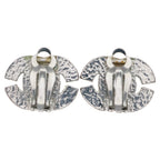 Chanel CC Logo Rhinestone Bucket Earrings Silver Metal — view 2