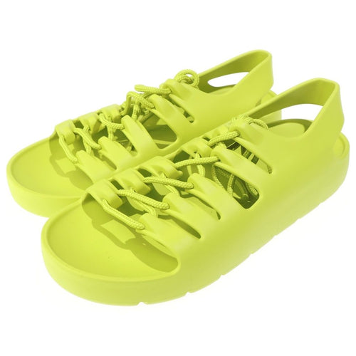 Bottega Veneta Jelly Flat Open Toe Lace Up Rubber Sandals Yellow — view 2