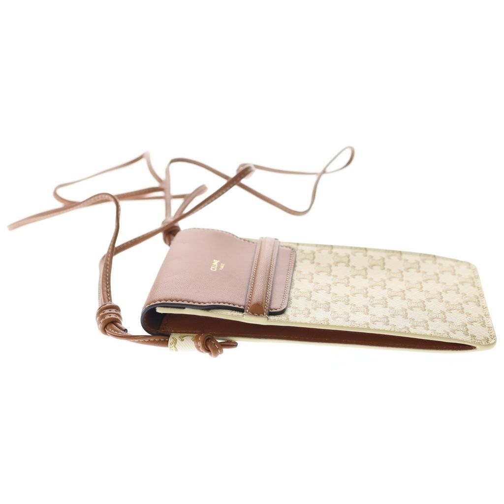 Celine Triomphe Canvas Leather Shoulder Mobile Pouch Brown Ivory — view 3